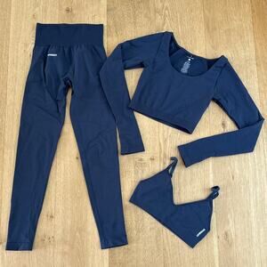 Second Left Workout Set Bralette Long Sleeve and Leggings Size XS Blueish Gray